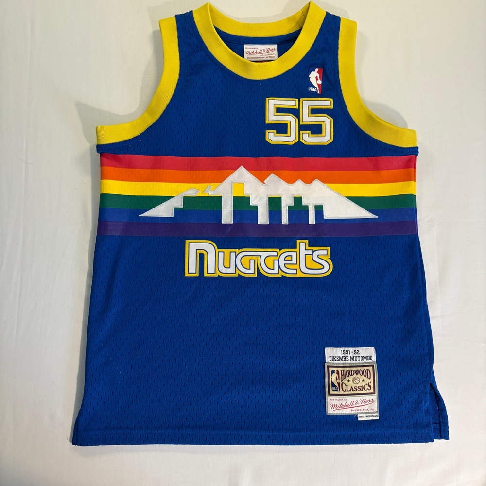 Mitchell & Ness Dikembe Mutombo Denver Nuggets Rainbow Jersey Youth Medium 10/12